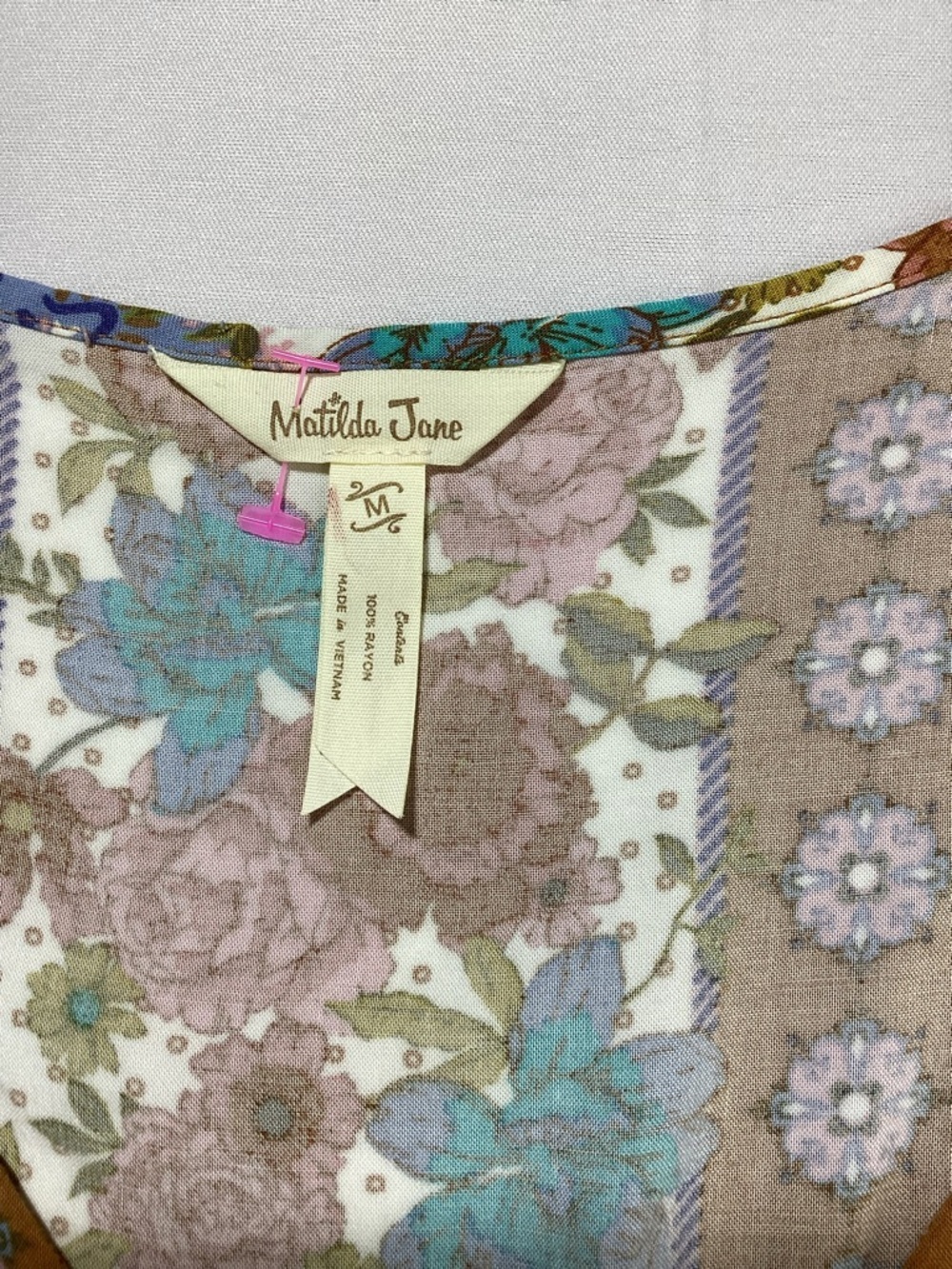 Matilda Jane Just For a Moment Floral V-Neck Midi Dress in Pink, Brown and Teal - Picture 6 of 12